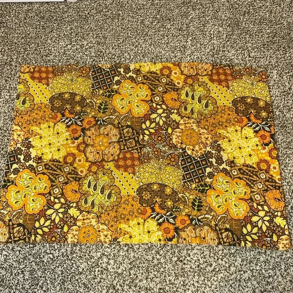 Vintage Fabric Table Runner Browns/orange/yellow/cream Paisley Floral